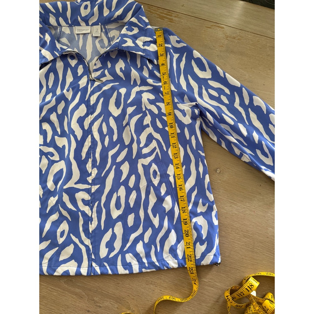 Zenergy by Chicos Women's Blue White Print Zip Up Long Sleeve Jacket Plus Size 2 - Picture 7 of 9
